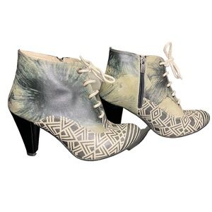 Goby Ankle Boots BT314 Printed Multi Colorful Paint Heel Bohemian Size 7.5/38
